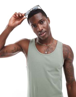 Asos Design Muscle Fit Tank Top In Green