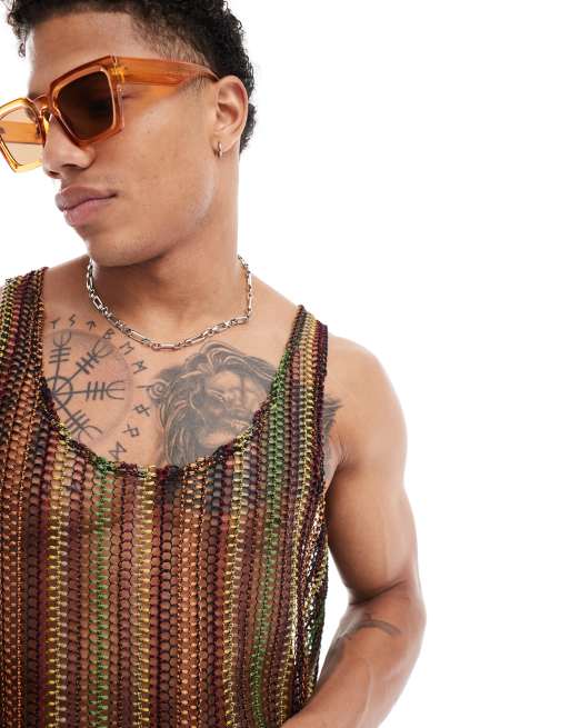 ASOS DESIGN muscle fit tank top in multi colored open crochet