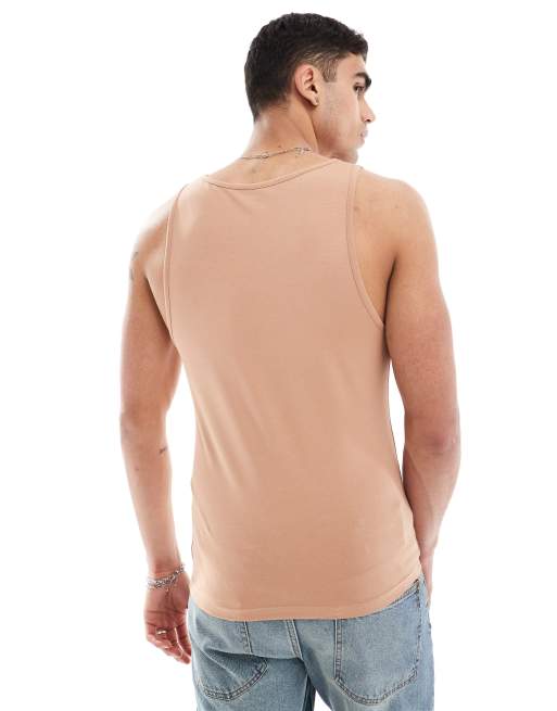 ASOS DESIGN muscle fit tank top in tan
