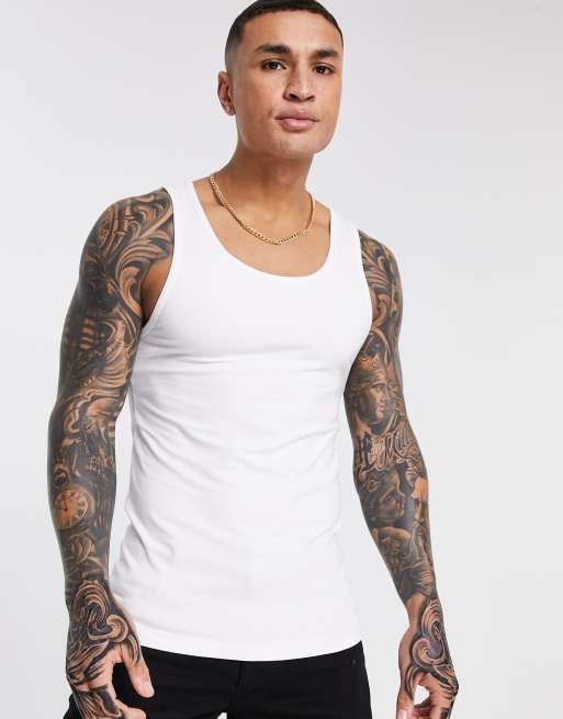 ASOS DESIGN muscle fit tank top in white WHITE