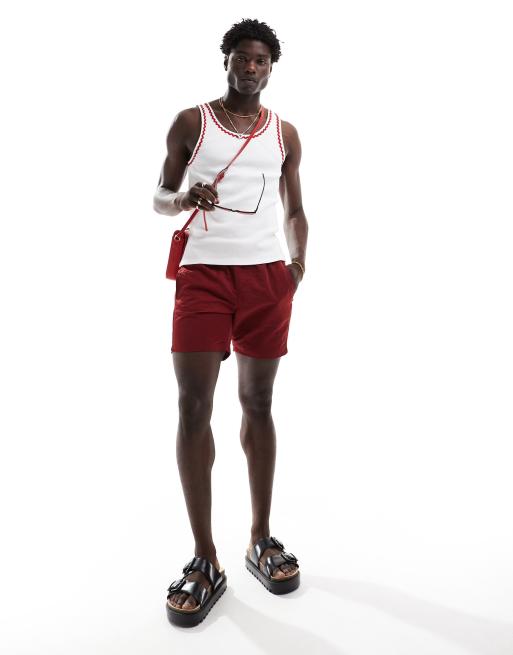 ASOS DESIGN muscle fit tank top in white with red zigzig tipping , 3 of 4
