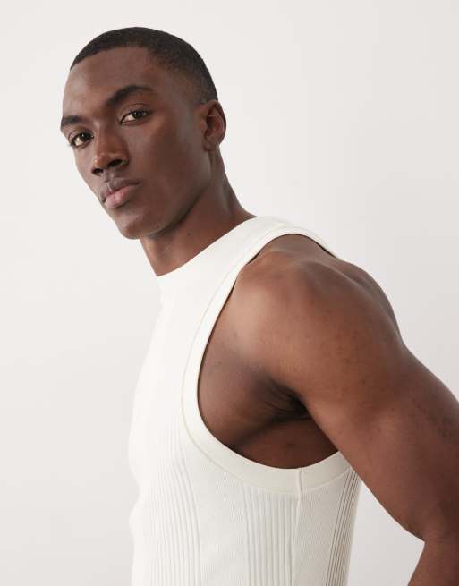 ASOS DESIGN muscle fit tank top with crew neck in white smart rib, 4 of 5
