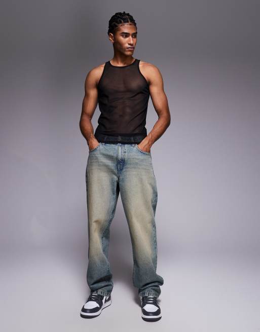 ASOS DESIGN muscle fit vest with high scoop neck in black mesh