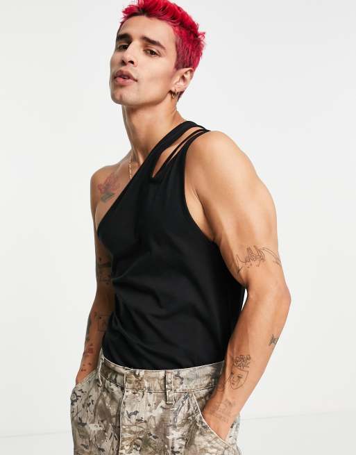 ASOS DESIGN muscle fit t-shirt with chest cut outs in black