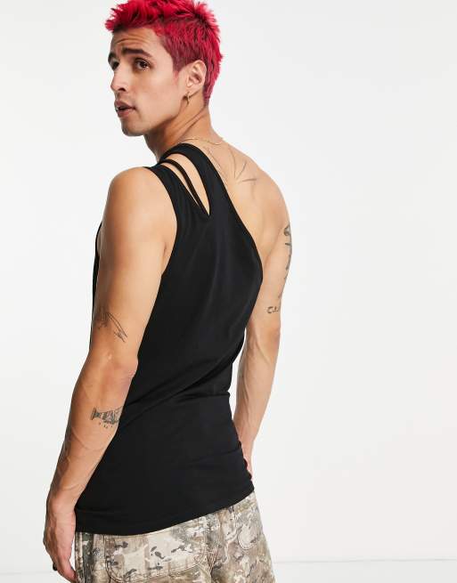 ASOS DESIGN muscle fit t-shirt with chest cut outs in black