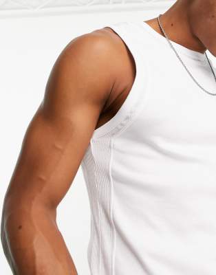 Asos Design Muscle Fit Tank Top With Panel Detail In White