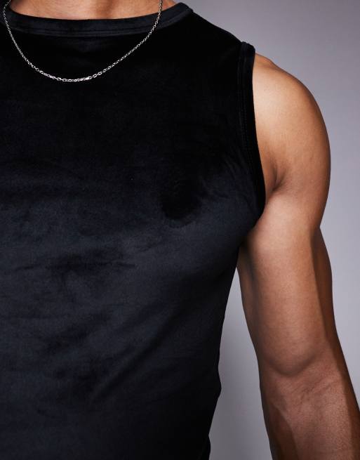 ASOS DESIGN muscle fit tank vest in black velour, 2 of 4
