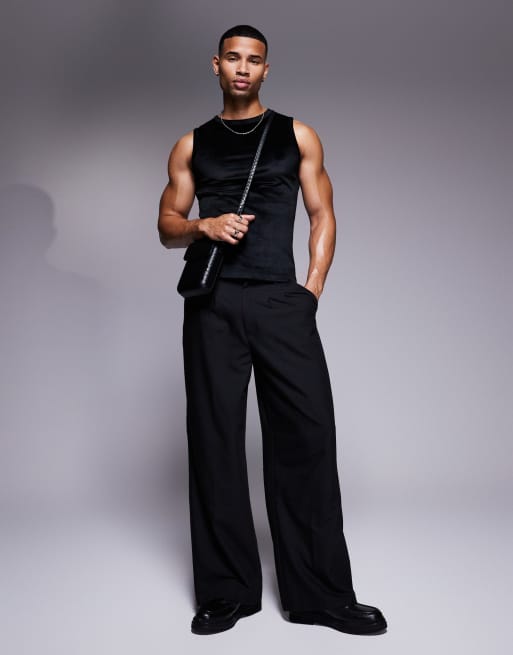 ASOS DESIGN muscle fit tank vest in black velour, 3 of 4