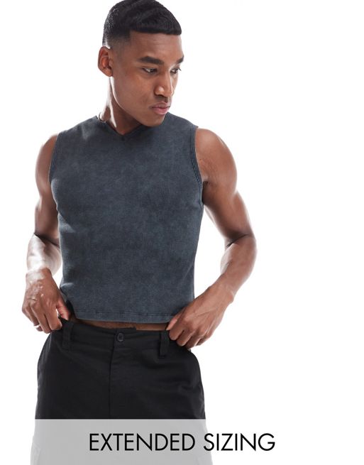 FhyzicsShops DESIGN muscle fit tank vest in washed rib