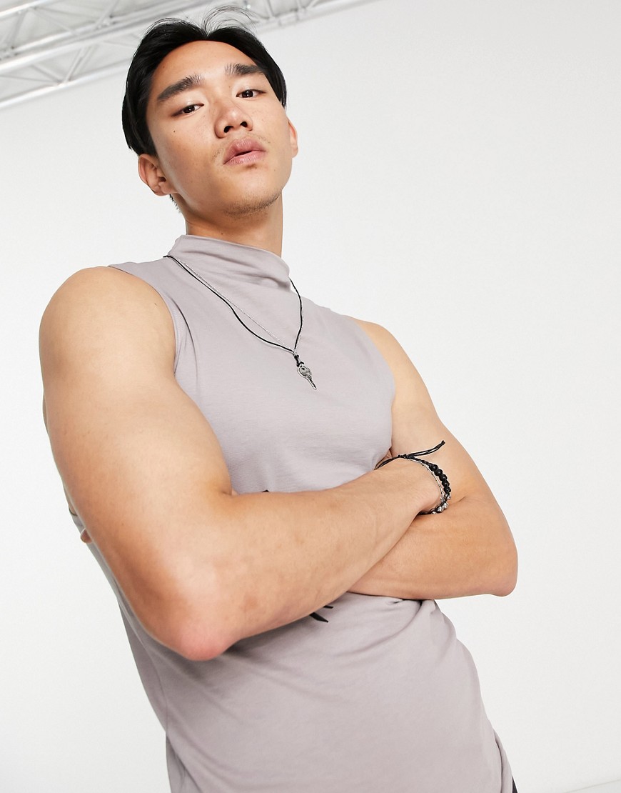 ASOS DESIGN muscle fit tank with high neck in gray-Grey