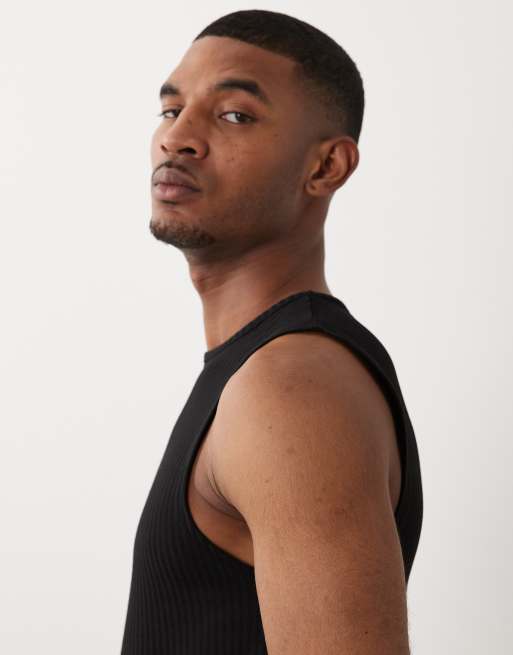ASOS DESIGN - Muscle fit tanktop met geribbelde textuur in zwart, 4 van 5