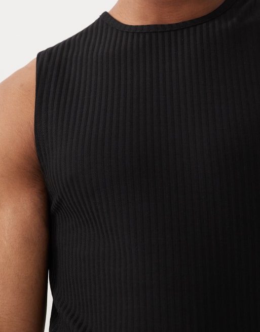 ASOS DESIGN - Muscle fit tanktop met geribbelde textuur in zwart, 5 van 5
