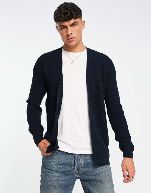 ASOS DESIGN muscle fit textured knit cardigan in navy | ASOS