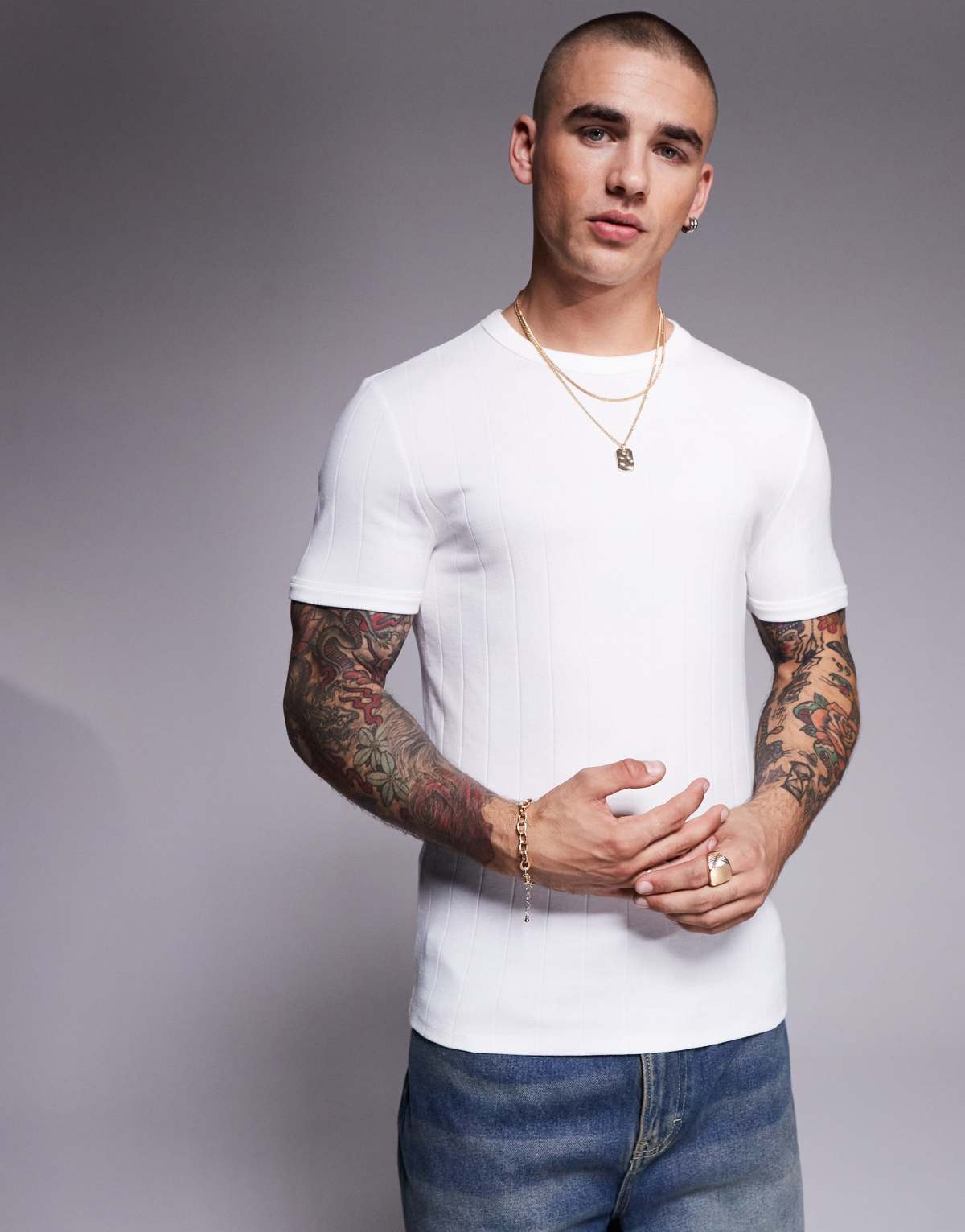 ASOS DESIGN muscle fit textured rib t-shirt in white