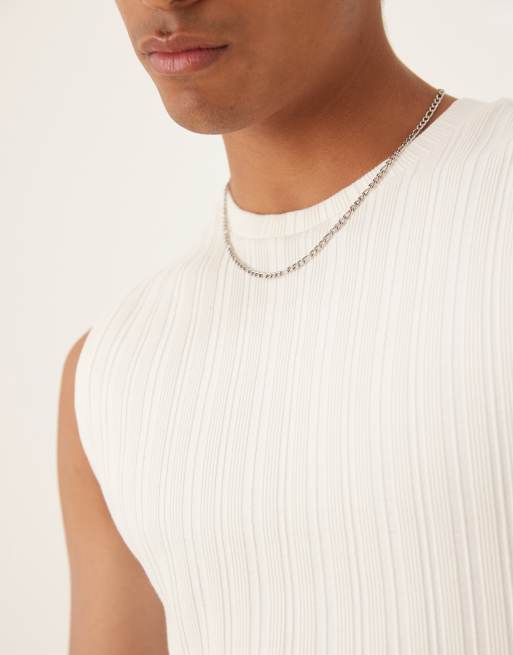 ASOS DESIGN muscle fit textured rib tank in cream rib | ASOS
