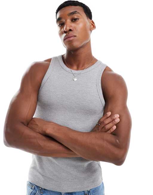 ASOS DESIGN muscle fit textured singlet in grey marl