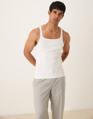 Asos Design Muscle Fit Textured Wide Ribbed Tank Top In White