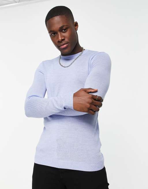 ASOS DESIGN - Muscle fit trui van merinowol in lichtblauw