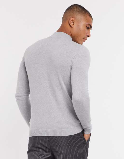 ASOS DESIGN muscle fit turtle neck jumper in light grey