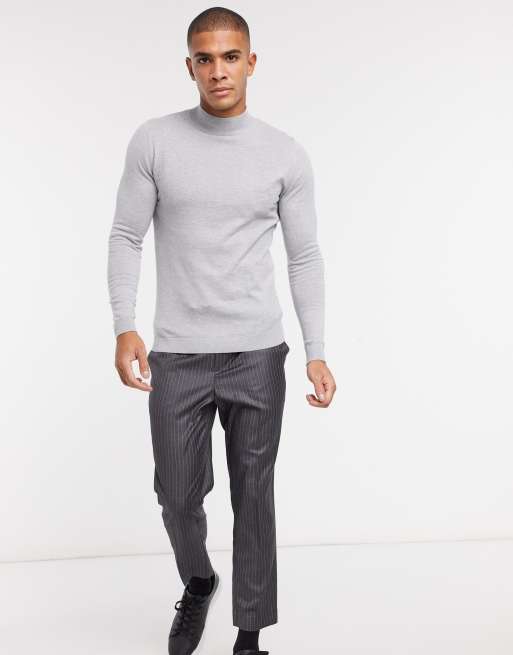 ASOS DESIGN muscle fit turtle neck jumper in light grey