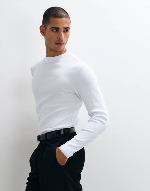 ASOS DESIGN muscle fit turtle neck long sleeve t-shirt in white rib, 3 of 5