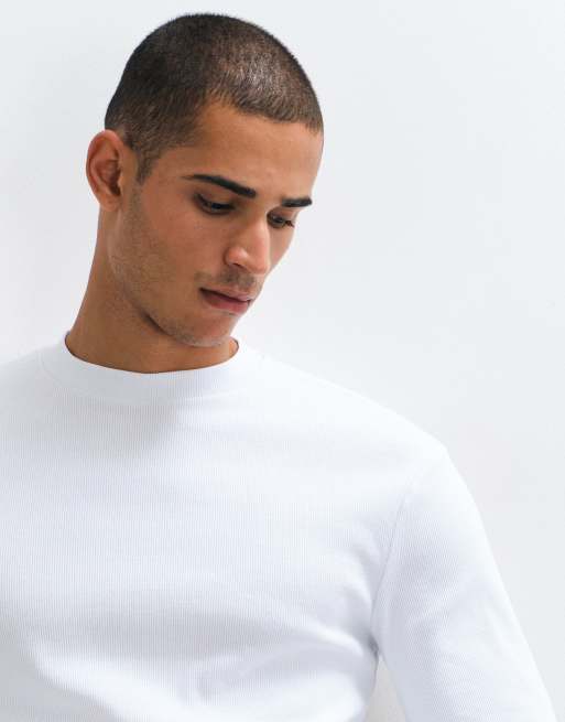 ASOS DESIGN muscle fit turtle neck long sleeve t-shirt in white rib, 4 of 5