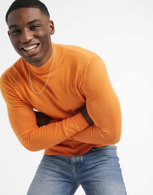 ASOS DESIGN muscle fit turtle neck sweater in orange