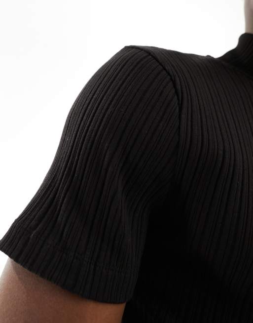 ASOS DESIGN muscle fit turtle neck t-shirt in black rib, 3 of 4