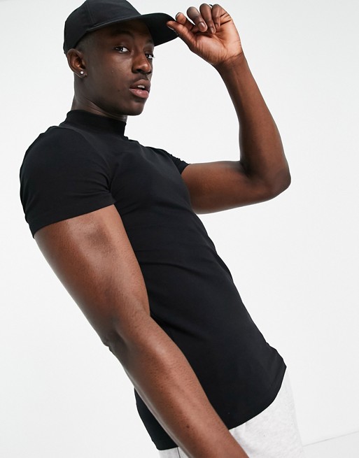 ASOS DESIGN muscle fit turtle neck t-shirt in black
