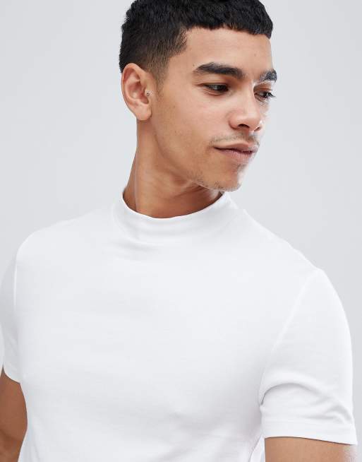 ASOS DESIGN muscle fit turtle neck t-shirt with stretch in white | ASOS