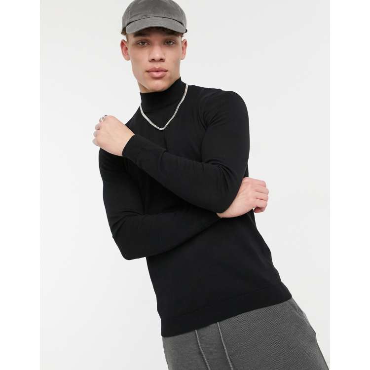 ASOS DESIGN short sleeve turtleneck sweatshirt in black