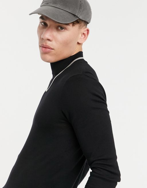 ASOS DESIGN short sleeve turtleneck sweatshirt in black
