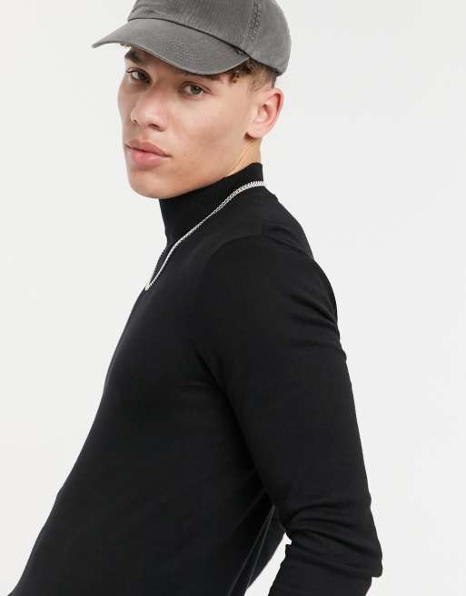 ASOS DESIGN muscle fit turtleneck sweater in black