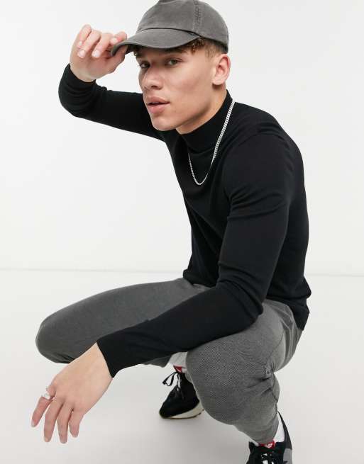 ASOS DESIGN short sleeve turtle neck sweatshirt in black