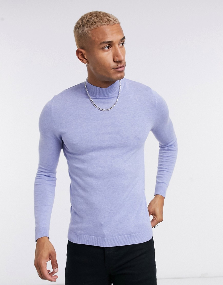 ASOS DESIGN muscle-fit turtleneck sweater in light blue