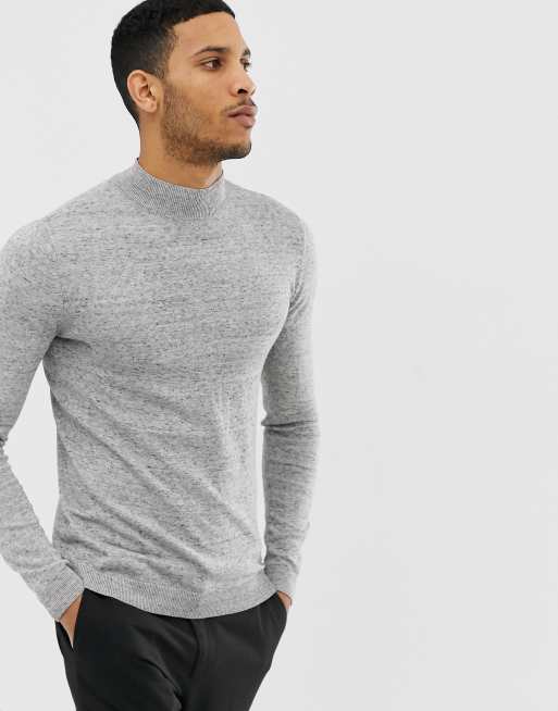 ASOS DESIGN muscle fit turtleneck sweater in light gray marl