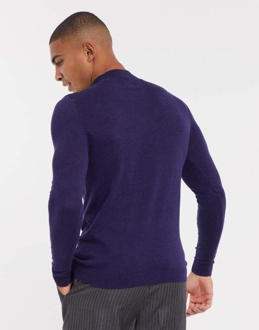 ASOS DESIGN muscle fit turtleneck sweater in navy