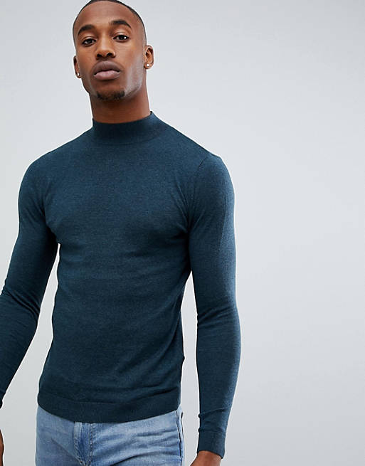 ASOS DESIGN muscle fit turtleneck sweater in teal | ASOS