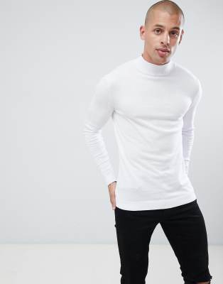 white muscle fit turtleneck shirt
