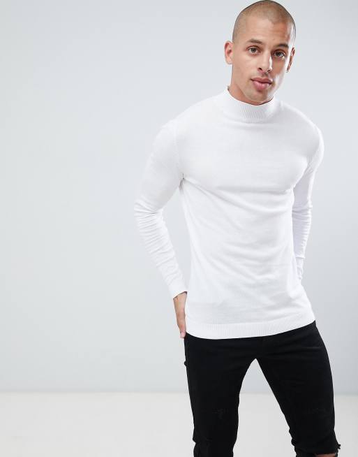 ASOS DESIGN muscle fit turtleneck sweater in white | ASOS