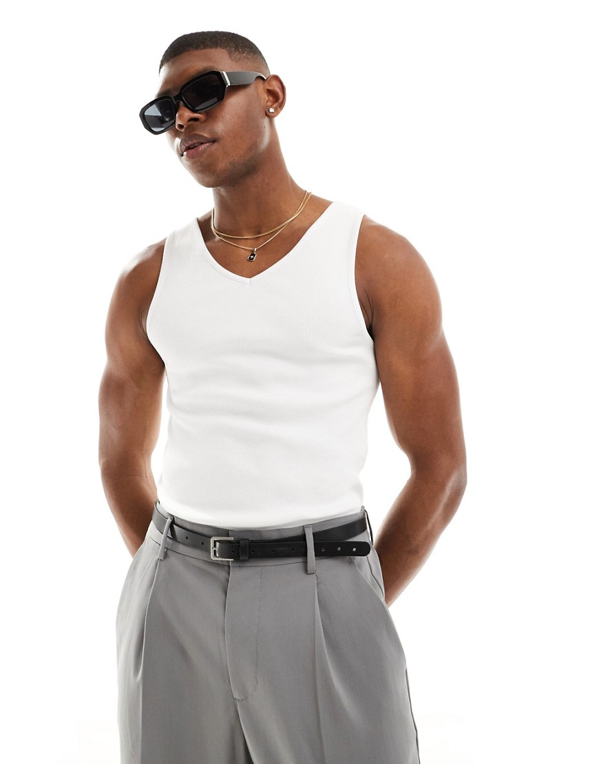 ASOS DESIGN muscle fit v neck vest in white