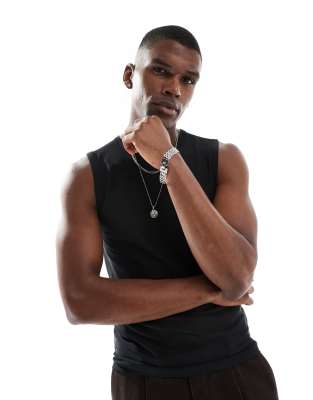ASOS DESIGN muscle fit vest in black mesh