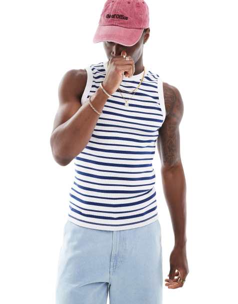 ASOS DESIGN muscle fit vest in blue stripe - view 1