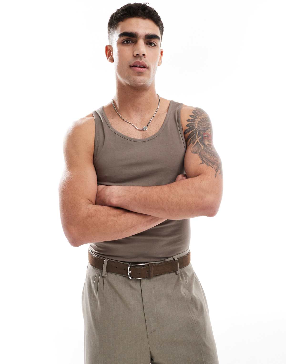 ASOS DESIGN muscle fit vest in brown