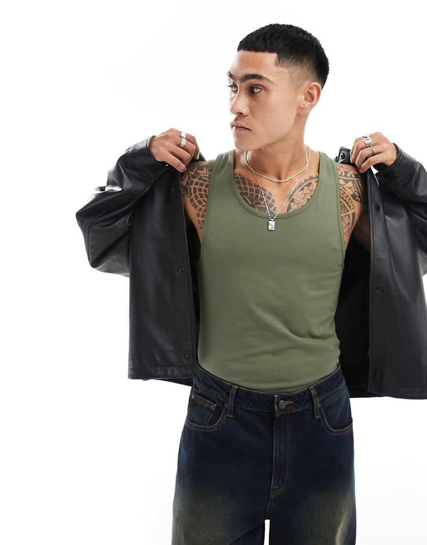 ASOS DESIGN muscle fit vest in khaki-Green