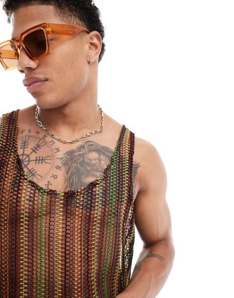 ASOS DESIGN muscle fit vest in multi coloured open crochet - view 1