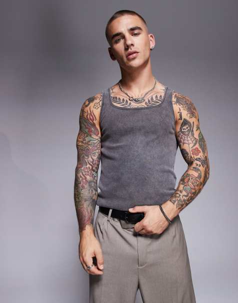 ASOS DESIGN muscle fit vest in washed black - view 1