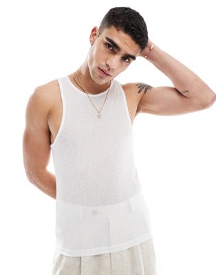 ASOS DESIGN muscle fit vest in white in sheer textured fabric - WHITE