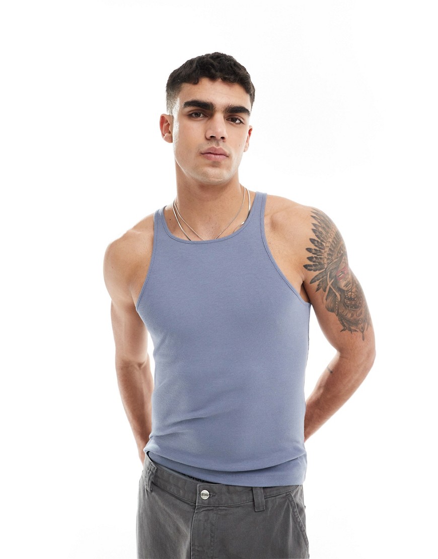 ASOS DESIGN muscle fit vest with high neck in blue
