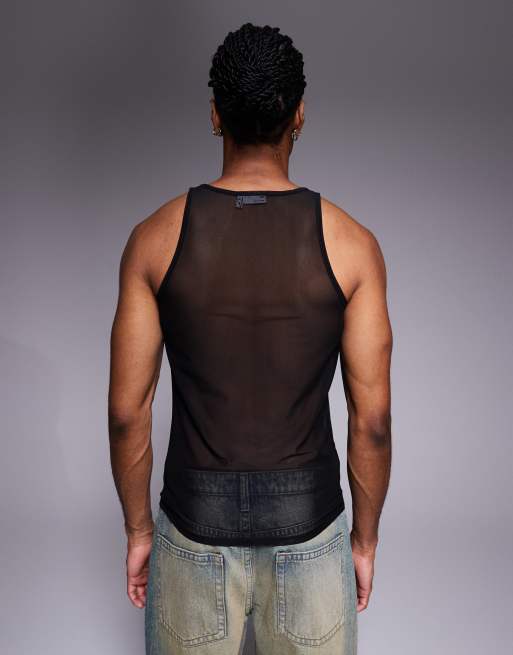 ASOS DESIGN muscle fit vest with high scoop neck in black mesh , 3 of 5